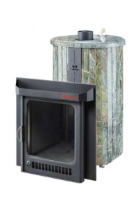 Печь-каменка ОПТИМА ПФ дверца со стеклом в ламелях ЖАДЕИТ НАБОРНЫЙ (28 м.куб)