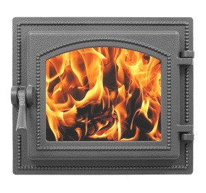 Дверца чугунная ВЕЗУВИЙ 260 крашеная со стеклом АНТРАЦИТ  (посадочный размер 210 х 250 мм)