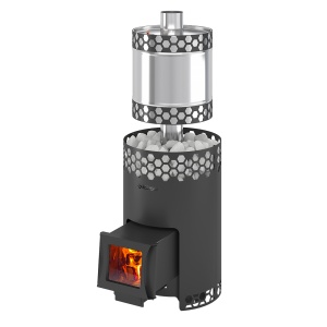 Печь-каменка ЧЁРНАЯ ПЧЁЛКА 20 с  баком дверца со стеклом (12 - 20 м.куб)