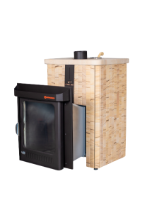 Печь-каменка КВАДРА ПФ дверца со стеклом в ламелях ОКАМЕНЕВШЕЕ ДЕРЕВО НАБОРНЫЙ (25 м.куб)