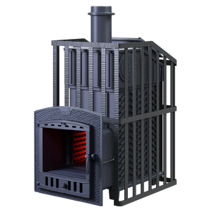 Печь-каменка чугунная GFS ЗК УРАГАН 30П2 в СЕТКЕ  дверца ПАНОРАМА (30 м.куб)